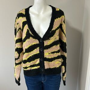 Le Superbe Electric Zebra Cardi Nude Chartreuse Black Wool Sz M